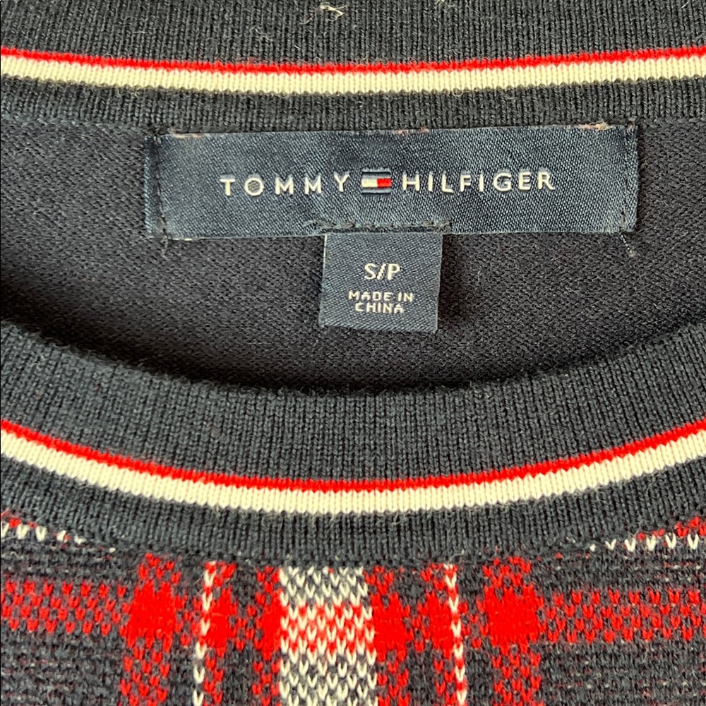 Tommy Hilfiger Navy and Red Plaid Woven Tee | Size Small - Picture 3 of 4